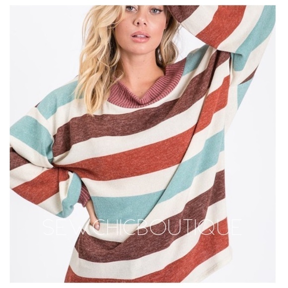 Multi-color Striped Top with Puff Sleeves - Picture 1 of 8